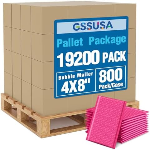 GSSUSA Pink Bubble Mailers 4x8 Padded Envelopes 19200 Pack, 1Pallet by GSSUSA