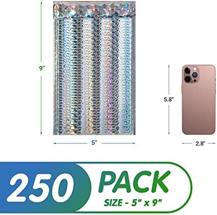 Metallic Bubble Mailers 5 x 9 Inch, Pack of 250 Holographic With Sturdy Adhesive Seal, Cushioning Opaque Envelope, Waterproof Foil - Image 2