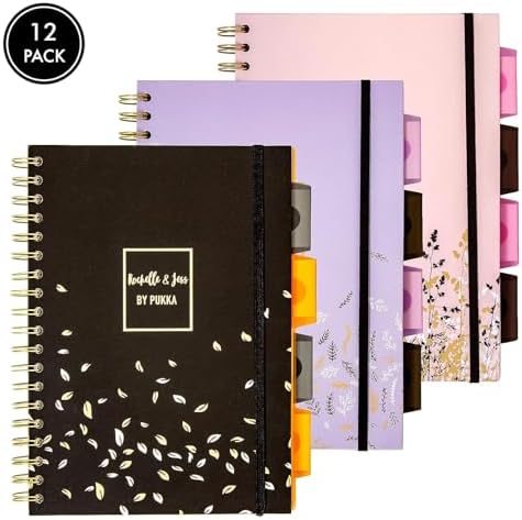 Pukka Pad 5 Subject Spiral Notebook 12-Pack - 200 Pages, 100 Sheets of 80GSM Paper with Repositionable Dividers & Perforated Edges for Office Planning & Organization - B5-7 X 10, Rochelle & Jess - Image 2