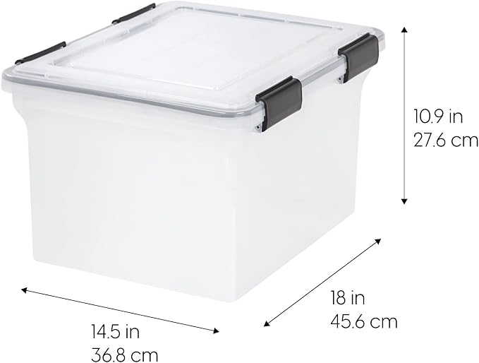IRIS USA WeatherPro File Box Organizer, Letter/Legal, 32 Qt. Clear | Protect files and paperwork with a durable design featuring secure closure and convenient organization - Image 4