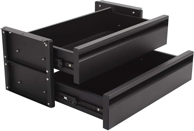 POPMOON 15 inch 2-tier Under Desk Drawer Slide Out Adjustable Organizer | Under Desk Drawer Slide Out Adjustable Height, Smooth Slide Rails, Carbon Steel Under Table Drawer, Tier Hold 22 Lbs by POPMOON