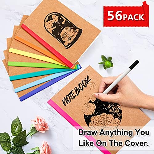 feela 56 Pack Composition Notebooks Bulk, Kraft Cover Lined Blank College Ruled Composition Travel Journals with Rainbow Spines For Women Students Business, 60 Pages, 8.3”x 5.5”, A5, 8 Colors - Image 3