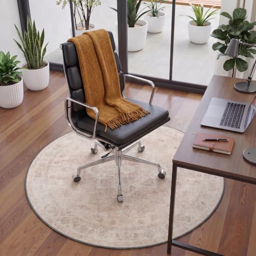 5FT Round Office Chair Mat for Hardwood Floor, Non-Slip Washable Light Pink - Image 2