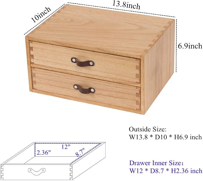DDYURI Wooden Desk Organizer with 2 Drawers - Desktop Storage Drawers for Office Supplies File Paper Storage - Wood Chest/Small Cabinets for Jewelry Dresser Kitchen Counter (FAX2C-LT） - Image 3