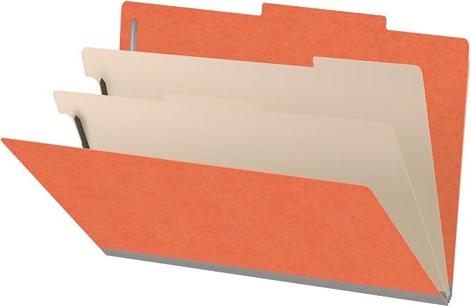 18 pt Heavy Duty Top Tab Color Folders, 2/5 Cut ROC Top Tab, Legal Size, 2 Dividers, Orange (Box of 10) by Ecom+Folders