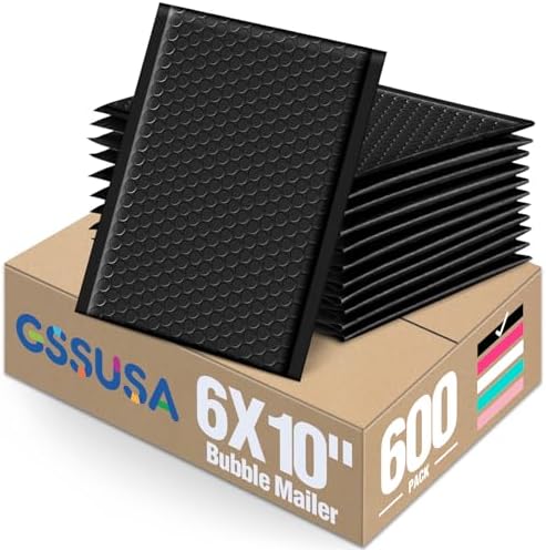 GSSUSA Black Bubble Mailers 6x10" 600 Pack Padded Envelopes Self Seal by GSSUSA