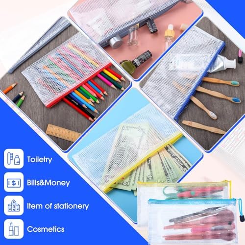 Zhehao 400 Pcs A6 Mesh Zipper Pouch Pencil Pouch with Zipper Waterproof Mesh Storage Bags Small Zipper File Bags for Classroom Organization School Office Supplies, 9.5 x 4.5 Inch (16 Assorted Colors) - Image 5