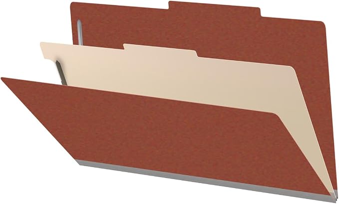 25 Pt. Pressboard Classification Folders, 2/5 Cut ROC Top Tab, Legal Size, 1 Divider, Brick Red (Box of 10) by Ecom+Folders