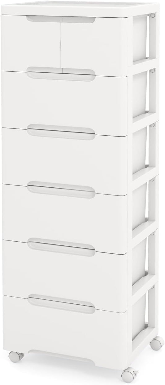 7-Drawer Plastic Rolling Storage Cart (16"x13"x45") | Mobile Storage Cabinet | Vertical Storage Tower Container Unit | 4 Universal Wheels | For Living Room, Home Office by LOKO