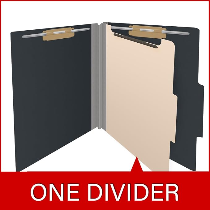 25 Pt. Pressboard Classification Folders, 2/5 Cut ROC Top Tab, Letter Size, 1 Divider, Black (Box of 10) - Image 8