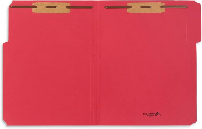 Blue Summit Supplies 50 Red Fastener File Folders, Letter, 2 Prong | Durable 11pt red paper, letter size, 1/3 cut reinforced tabs, bonded 2 prong fasteners, medical, law and office files - Image 2