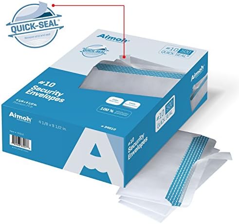 Aimoh #10 Security Self-Seal Envelopes - 1 Case - 5 Packs - 2500 Envelopes, Windowless, Security Tint Pattern, Quick-Seal Closure - EnveGuard - Size 4-1/8 x 9-1/2 Inches - White - 24 LB (34010-CS) - Image 7