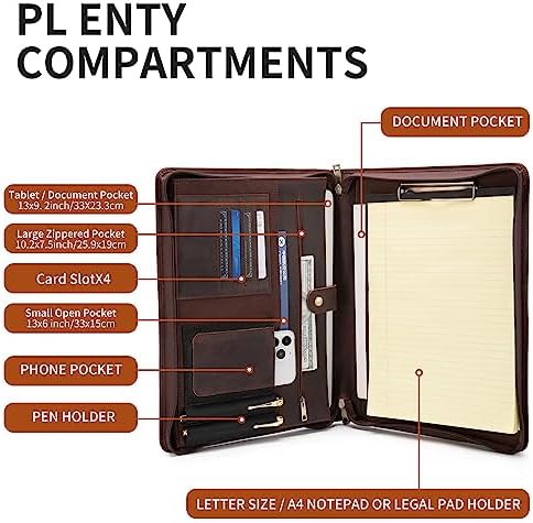 YIWEN Leather Portfolio with Handle, Zippered Front Pocket and Clip - Image 6