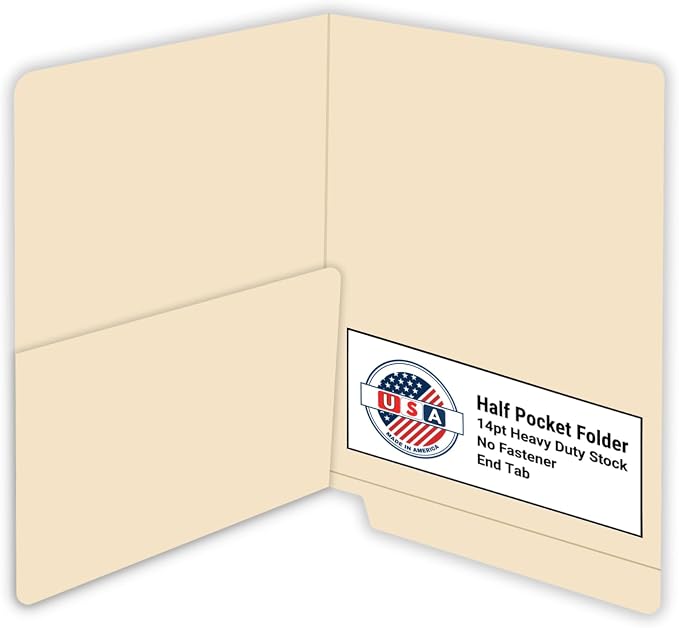 Manila Pocket File Folders, Doctor Stuff, Letter Size Reinforced End Tab Folder with 1/2 Pocket on Inside Left, 14 pt Manila Stock, Carton of 250 by DoctorStuff