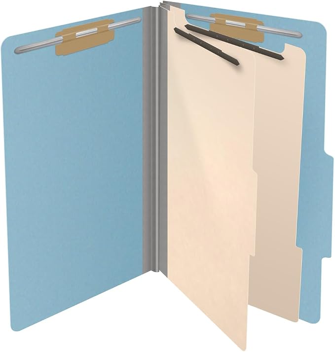25 Pt. Pressboard Classification Folders, 2/5 Cut ROC Top Tab, Legal Size, 2 Dividers, Light Blue (Box of 10) - Image 4
