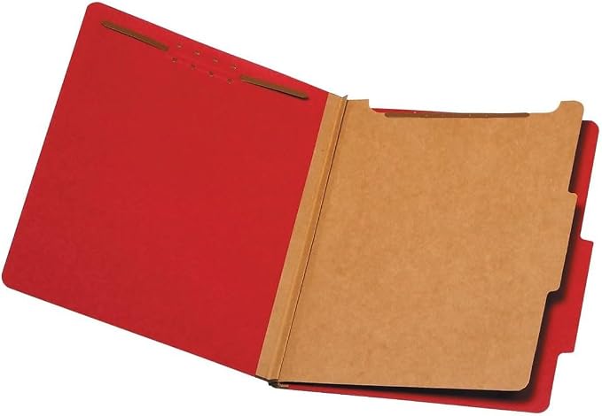 Globe-Weis Colored Classification Folders, 2/5 Cut Tab, 1 Divider, 2-Inch Embedded Fasteners, Letter Size, Bright Red, 10 Folders Per Box (23731) by TOPSProducts