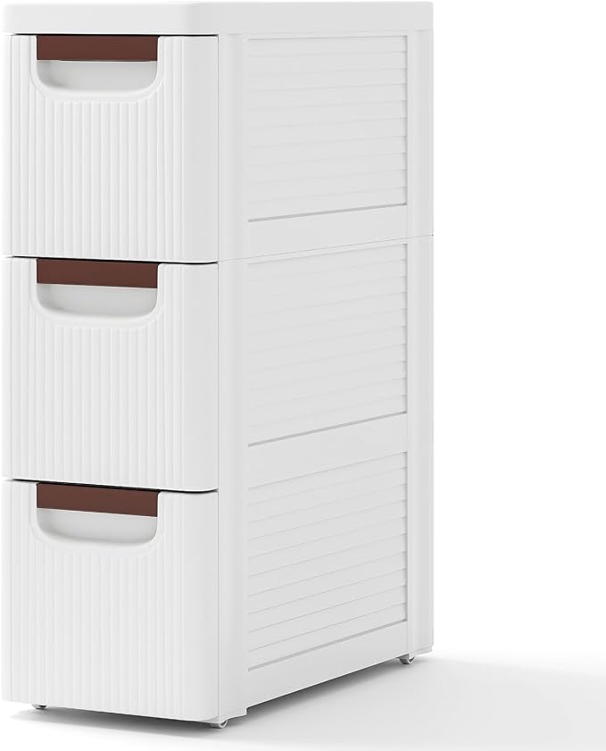 Giantex 3 Drawers Storage Cart, Narrow Plastic Dresser, Rolling Organizer Cart for Office Classroom Bedroom Bathroom Art Craft Supplies, Mobile Slim Utility Cart on Wheels (7.5"x16.5"x22.5") by Giantex