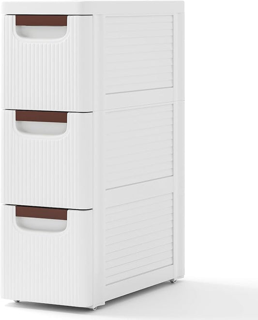 Giantex 3 Drawers Storage Cart, Narrow Plastic Dresser, Rolling Organizer Cart for Office Classroom Bedroom Bathroom Art Craft Supplies, Mobile Slim Utility Cart on Wheels (7.5"x16.5"x22.5") by Giantex