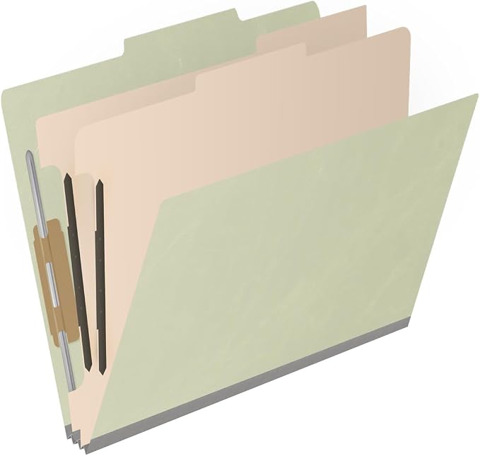 25 Pt. Pressboard Classification Folders, 2/5 Cut ROC Top Tab, Letter Size, 2 Dividers, Light Green (Box of 10) - Image 2