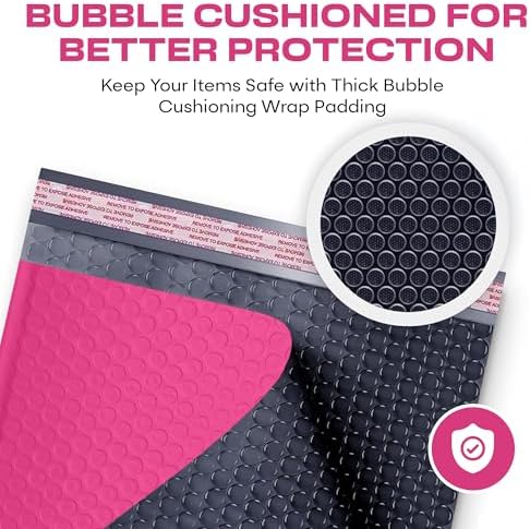 Hot Pink Bubble Mailers 7.25x12, Poly Padded Envelopes #1, 200 Pack - Image 5