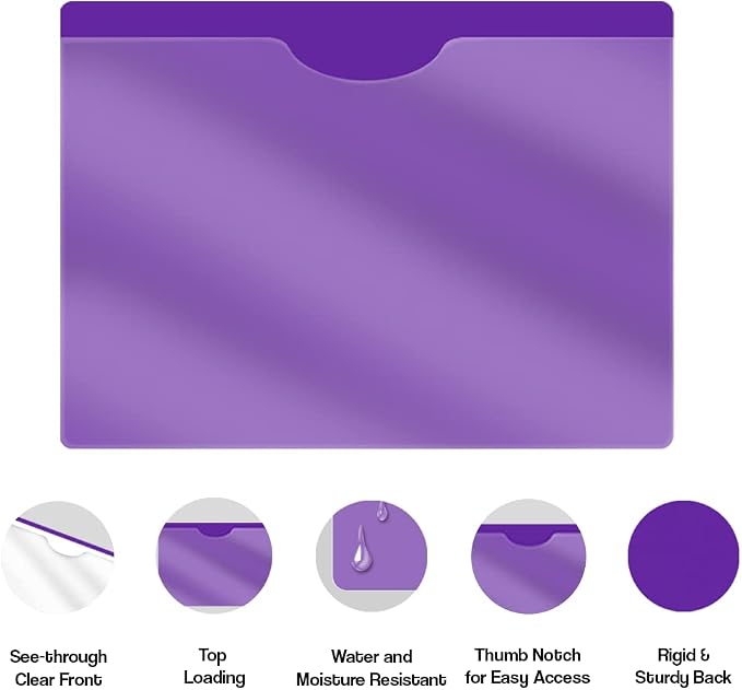 Purple Plastic Folders with Closed Sides, Doctor Stuff, Letter Size, Clear Front Top Loading Job Jacket, Documents Holder for Office, High School and Medical Files, Pack of 50 - Image 4