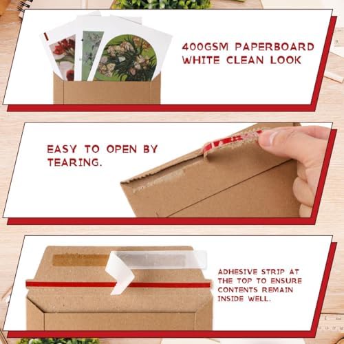 Fainne 200 Pcs 6 x 6'' Rigid Mailers 400 GSM Keep Flat Cardboard Mailers Shipping Cardboard Envelopes Disc DVD CD Envelopes with Self Adhesive Flap and Tear off Strip for Mailing Photo (Brown) - Image 3