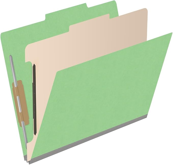 Heavy Duty End Tab Color Folders, 2/5 Cut ROC Top Tab, Letter Size, 1 Divider, Green (Box of 10) - Image 2