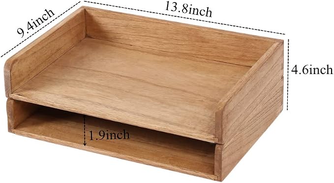 DDYURI Wood Stackable Paper Trays for Office Supplies and Accessories - Desk Organizer Tray for Letter Document Magazine -Wooden Desktop File Folder Holder Shelf 2 Set Light(2CTP-LT) - Image 5