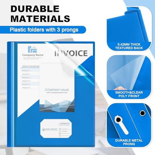 Teling 24 Pcs Clear Front Report Covers with 3 Prongs, Suit for A4/8.5'' x 11'' Letter Size Paper, Plastic Blue Presentation Folders Bulk, 90 Sheet Capacity, for School Business - Image 3