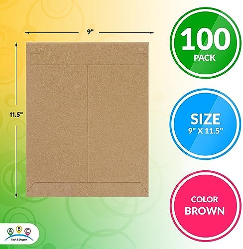 ABC PACK & SUPPLY Rigid Mailers 9 x 11.5 Inch, Brown Cardboard Envelopes, Self Seal Tear Strip, 550 GSM Paperboard, Stay Flat Design, Pack of 100 - Image 2