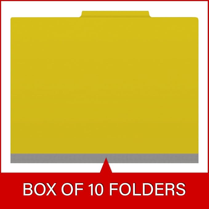 25 Pt. Pressboard Classification Folders, 2/5 Cut ROC Top Tab, Letter Size, 3 Dividers, Yellow (Box of 10) - Image 6