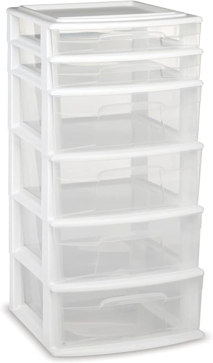 HOMZ Drawer Tower, 6-Tier Storage Cart with Removable Wheels, White Frame | Plastic Organizer with Clear Bin Drawers for Bedroom, Bathroom, Home Office, and Dorm Rooms - Image 9