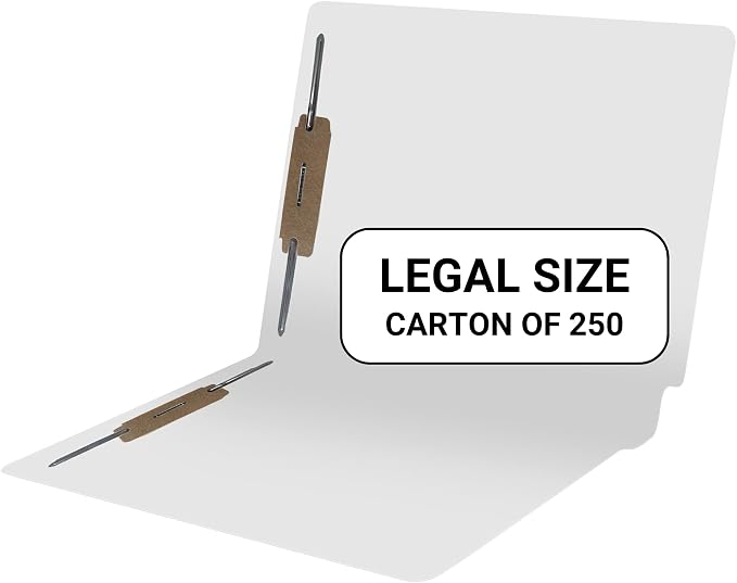 White File Folders, Doctor Stuff, Legal Size Reinforced End Tab Folder with 2" Bonded Fastener on Inside Front and Back, 14 pt Stock, Carton of 250 by DoctorStuff