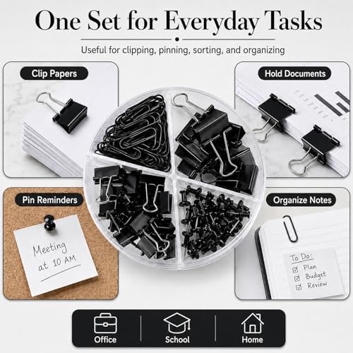 Paper Clips Binder Push Pin Set, Assorted Sized Binder Clips - Image 6