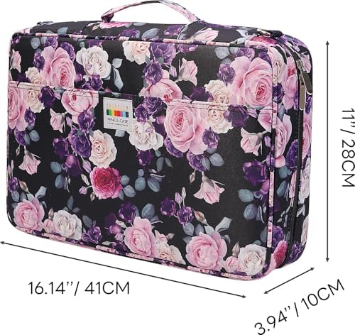 JAKAGO 480 Slots Colored Pencil Case Extra Large Capacity Pen Holder for Artist Painter Zipper Organizer Bag for Marker Highlighter Storage Case for Office Sketch Travel Supplies (Purple Rose) - Image 2