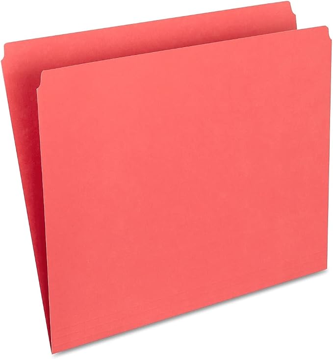 Staples Straight‑Cut Top‑Tab File Folders, Letter Size, Red, Durable Paper Stock, 100/Box by Staples