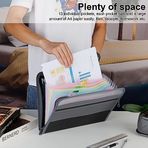 NAFY Expanding File Folder, 13 Pockets Document Organizer with Zipper, A4 Letter Size Portable Accordion Expanding File Folders with 27pcs Multicolor Labels for Home Office School Supplies (Black) - Image 2