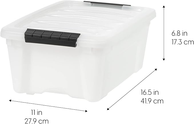 IRIS USA 4-Pack 13 Quart Storage Bins with Lids, Pearl | Conceals contents for a clean look. Ideal for shoes, photos, documents, and small essentials. Nestable design saves space - Image 2