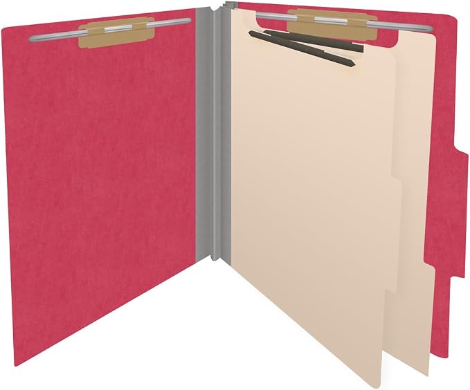 Heavy Duty End Tab Color Folders, 2/5 Cut ROC Top Tab, Letter Size, 2 Divider, Red (Box of 10) - Image 4
