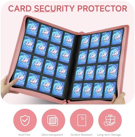 Card Binder with 1024 Cards,16 Pocket Trading Card Binder Includes 32 Page Storage Sleeves,Collection Card Album,Card Holder to Organize and Protect Cards,Pink - Image 6