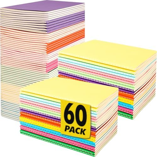 YesBes 60 Pack Small Mini Notebook Bulk, 3.5x5.5 Lined Pocket Notebook with Colored Cover, 10 Colors 24 Sheets (48 Pages) Small Journals for Traveler, Students, School Supplies by YesBes