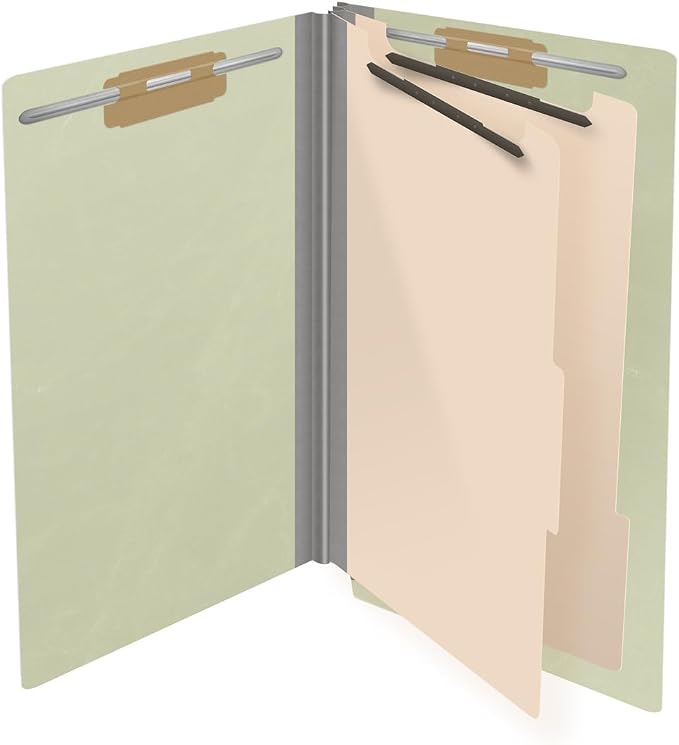 Ecom Folders End Tab Pressboard Classification Folders | Legal Size 25 Pt Stock with 2 Dividers and 2" Tyvek Expansion | Medical, Legal & Office Records Organizer | Light Green, Box of 10 - Image 4
