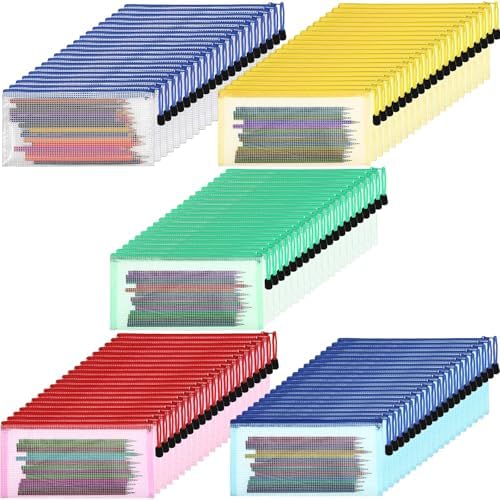 Mimorou 100 Pcs Mesh Pencil Pouch Bulk, Clear Organizer Bags, Vivid Color by Mimorou