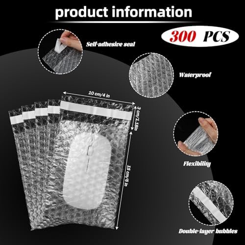 Frienda 300 Pcs Self Adhesive Bubble Bags Packing Pouches, 4" X 6" - Image 2