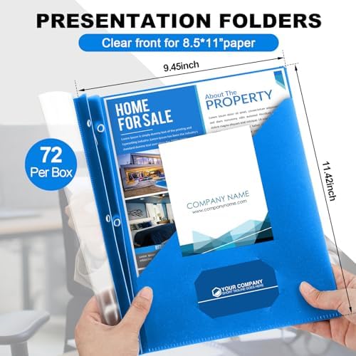 Teling 72 Pcs Report Covers with 3 Prongs for 8.5'' x 11'' Paper (Blue) - Image 2