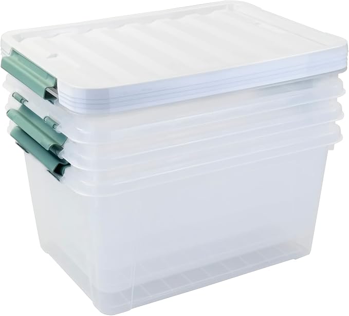 Storage Latching Bins, 35 Quart Clear Plastic, 4-Pack Storage Box | See-Through Organizing Solution, Green Latches Containers for Home, Bathroom, Kitchen & Office Organization - Image 7