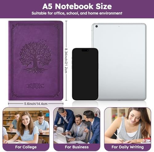 A5 Journaling Notebook, Hardcover Lined journal for Women Men writing, Note Taking, Personal Diary, 320 Pages 100GSM Thick Paper, Leather Cover Note book for School Office Supplies, 5.7'' X 8.4'' - Image 2