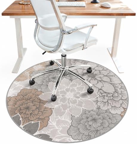 5FT Round Office Chair Mat for Hardwood Floor, Non-Slip Washable Taupe Grey by BESBLEE