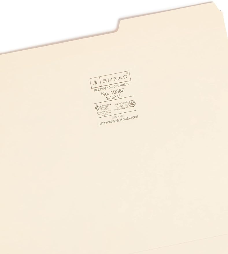 Smead File Folder, Reinforced 2/5-Cut Right Position Tab, Guide Height, Letter Size, Manila, 100 Per Box (10386) - Image 3
