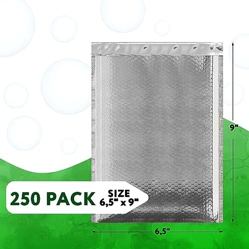 Metallic Bubble Mailers, Silver Glossy Padded Envelopes 6.5 x 9 Inches, Cushion Bubble Shipping Bags, Self Seal Mailing Envelopes, Pack of 250 - Image 2